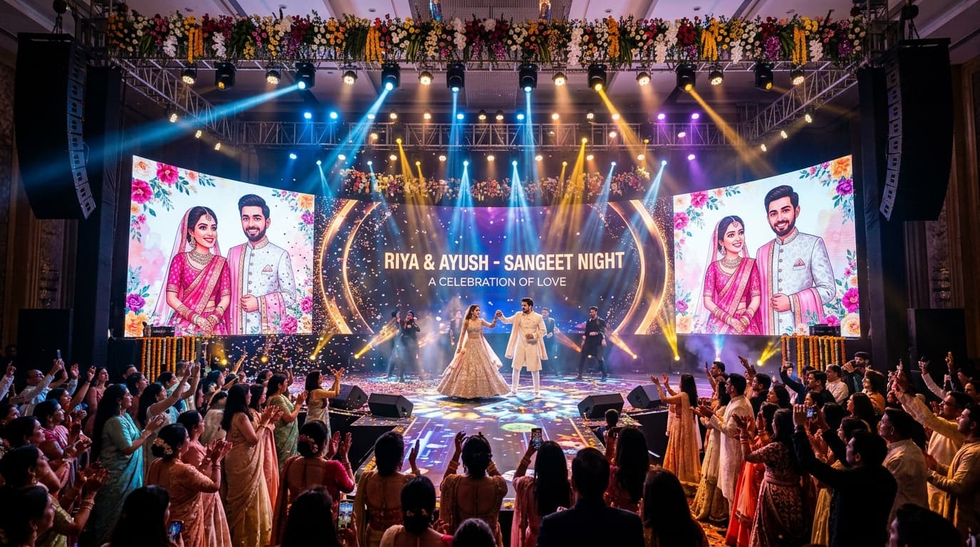 Indian Wedding Sangeet Stage Curved P2 P3 LED Video Wall Display